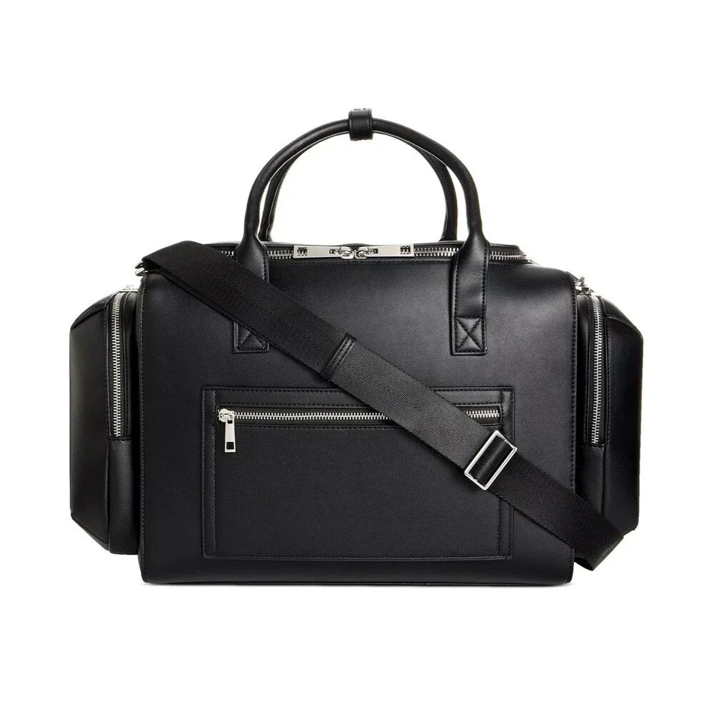 ALFANI Mens Black Faux Leather Duffle Bag Travel Weekender Carry-On Gym Bag
